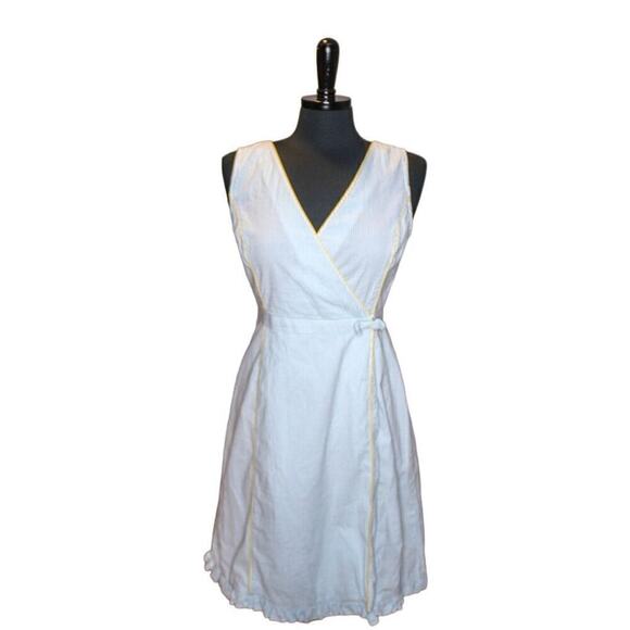 Pappagallo Wrap Dress Seersucker Mini V Neck Sleeveless Striped Size 6 - Picture 1 of 5